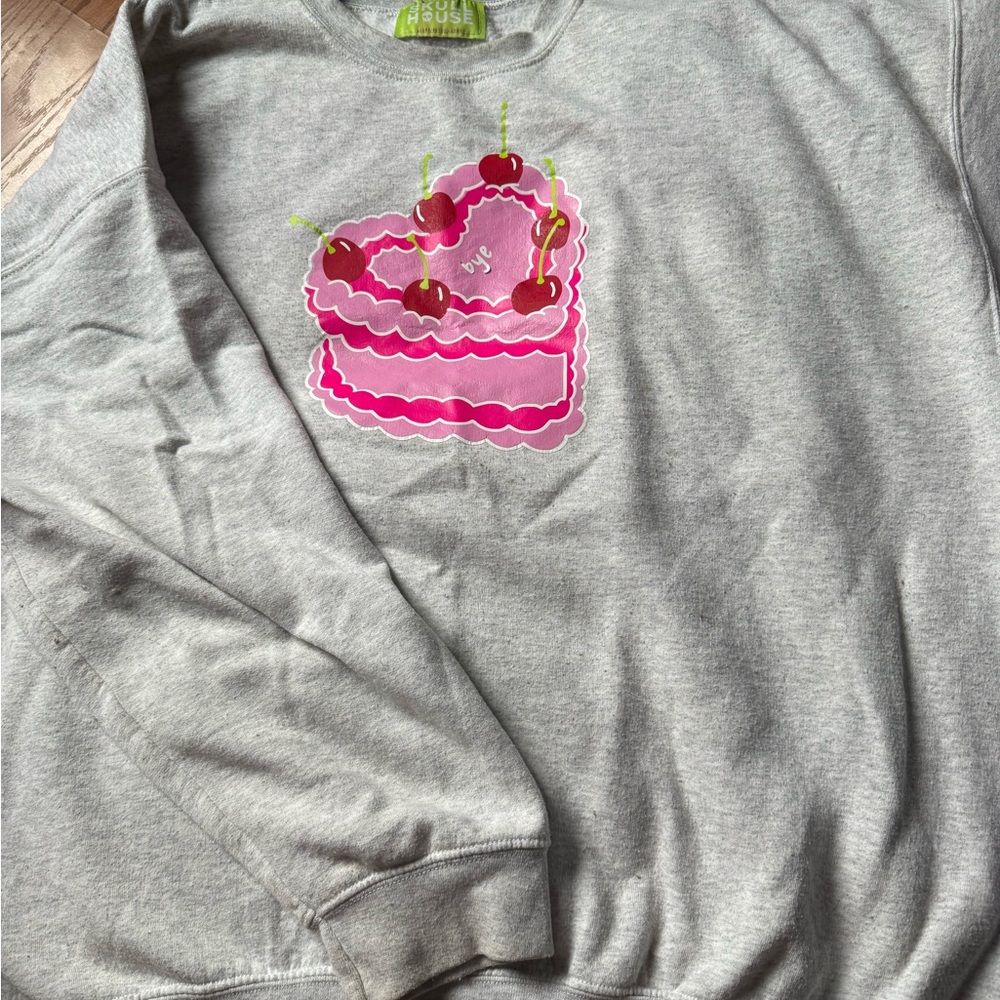 Skull House- Gray Sweatshirt with Pink Cake Design